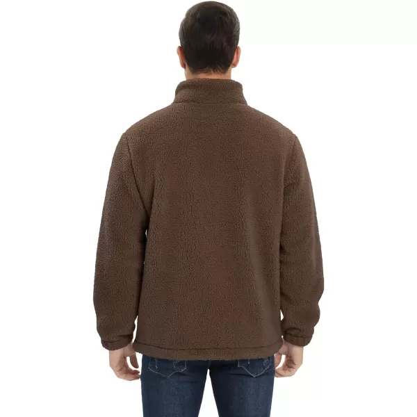 MAGCOMSEN Men's Fluffy Fuzzy Sherpa Fleece Jacket Full Zip Stand Collar 3 Pockets Casual Winter Coats Outwear