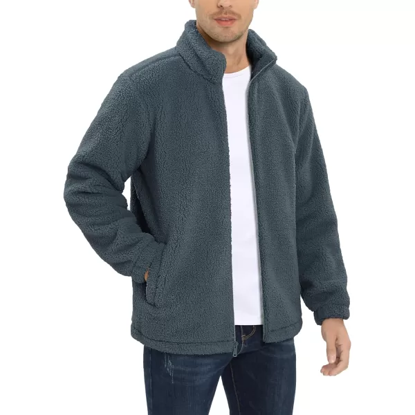 MAGCOMSEN Men's Fluffy Fuzzy Sherpa Fleece Jacket Full Zip Stand Collar 3 Pockets Casual Winter Coats Outwear