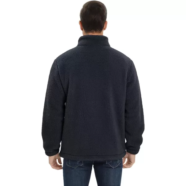 MAGCOMSEN Men's Fluffy Fuzzy Sherpa Fleece Jacket Full Zip Stand Collar 3 Pockets Casual Winter Coats Outwear