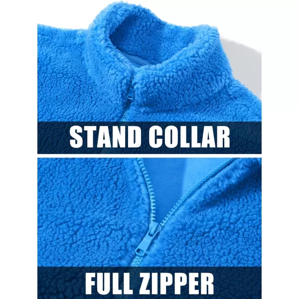 MAGCOMSEN Men's Fluffy Fuzzy Sherpa Fleece Jacket Full Zip Stand Collar 3 Pockets Casual Winter Coats Outwear