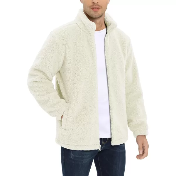 MAGCOMSEN Men's Fluffy Fuzzy Sherpa Fleece Jacket Full Zip Stand Collar 3 Pockets Casual Winter Coats Outwear