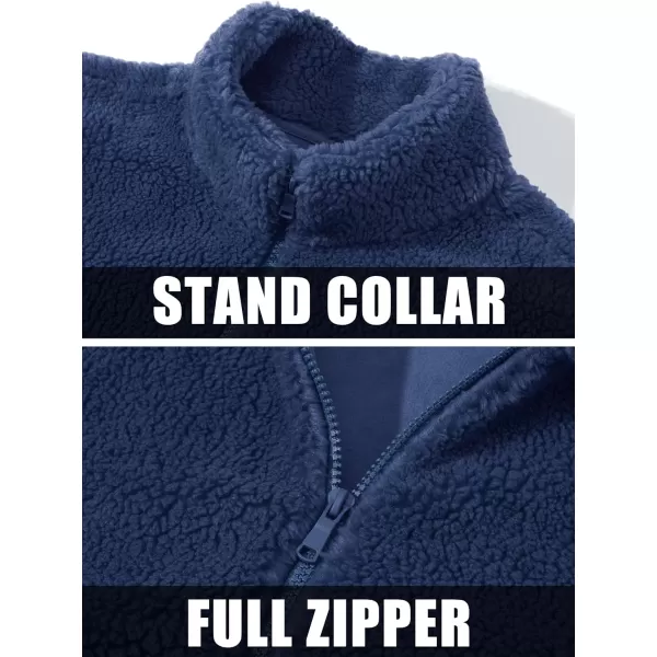 MAGCOMSEN Men's Fluffy Fuzzy Sherpa Fleece Jacket Full Zip Stand Collar 3 Pockets Casual Winter Coats Outwear