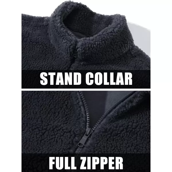 MAGCOMSEN Men's Fluffy Fuzzy Sherpa Fleece Jacket Full Zip Stand Collar 3 Pockets Casual Winter Coats Outwear