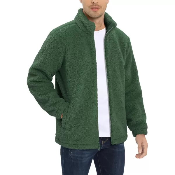 MAGCOMSEN Men's Fluffy Fuzzy Sherpa Fleece Jacket Full Zip Stand Collar 3 Pockets Casual Winter Coats Outwear
