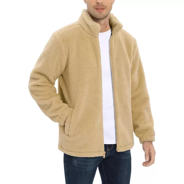 MAGCOMSEN Men's Fluffy Fuzzy Sherpa Fleece Jacket Full Zip Stand Collar 3 Pockets Casual Winter Coats Outwear