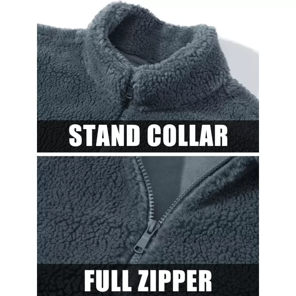 MAGCOMSEN Men's Fluffy Fuzzy Sherpa Fleece Jacket Full Zip Stand Collar 3 Pockets Casual Winter Coats Outwear