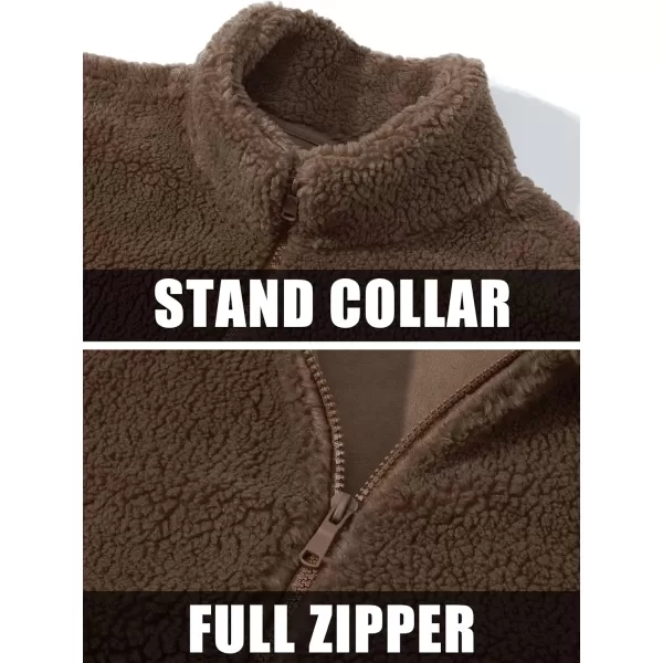 MAGCOMSEN Men's Fluffy Fuzzy Sherpa Fleece Jacket Full Zip Stand Collar 3 Pockets Casual Winter Coats Outwear