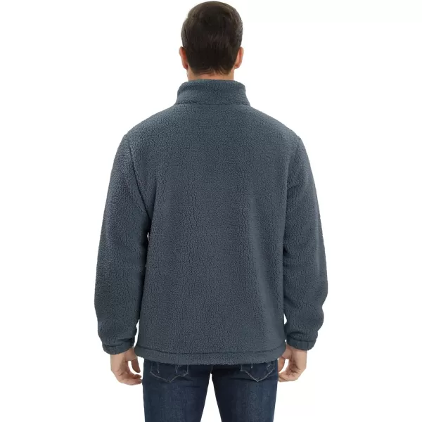 MAGCOMSEN Men's Fluffy Fuzzy Sherpa Fleece Jacket Full Zip Stand Collar 3 Pockets Casual Winter Coats Outwear