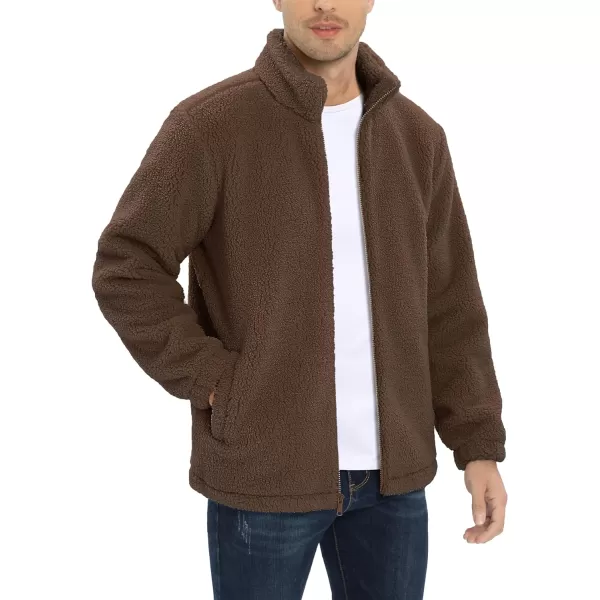 MAGCOMSEN Men's Fluffy Fuzzy Sherpa Fleece Jacket Full Zip Stand Collar 3 Pockets Casual Winter Coats Outwear