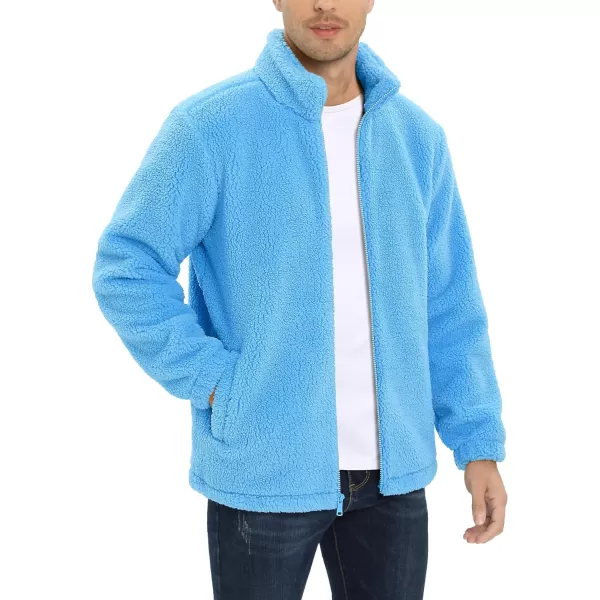 MAGCOMSEN Men's Fluffy Fuzzy Sherpa Fleece Jacket Full Zip Stand Collar 3 Pockets Casual Winter Coats Outwear