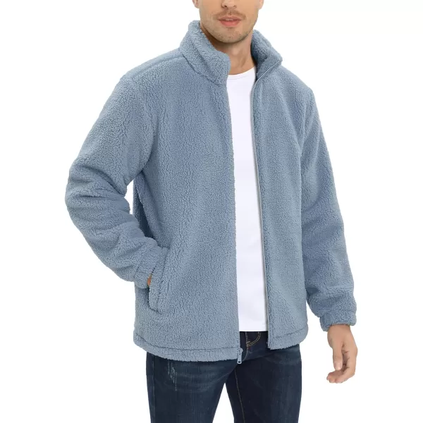 MAGCOMSEN Men's Fluffy Fuzzy Sherpa Fleece Jacket Full Zip Stand Collar 3 Pockets Casual Winter Coats Outwear