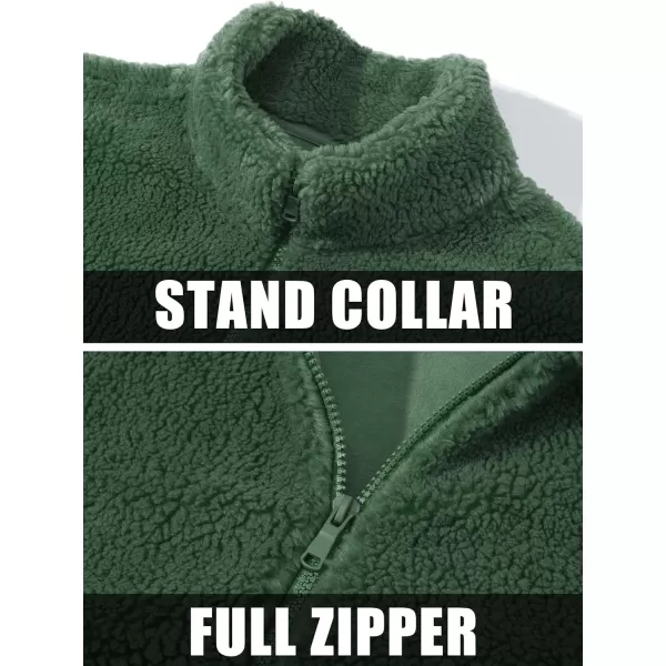MAGCOMSEN Men's Fluffy Fuzzy Sherpa Fleece Jacket Full Zip Stand Collar 3 Pockets Casual Winter Coats Outwear