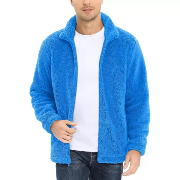 MAGCOMSEN Men's Fluffy Fuzzy Sherpa Fleece Jacket Full Zip Stand Collar 3 Pockets Casual Winter Coats Outwear