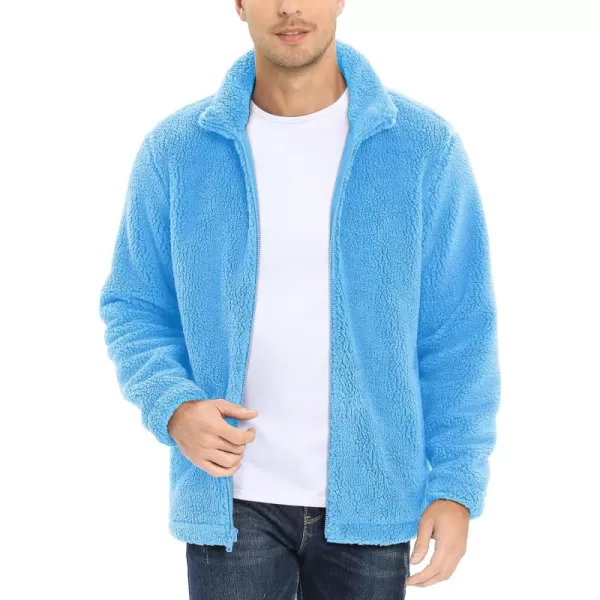 MAGCOMSEN Men's Fluffy Fuzzy Sherpa Fleece Jacket Full Zip Stand Collar 3 Pockets Casual Winter Coats Outwear