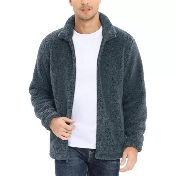 MAGCOMSEN Men's Fluffy Fuzzy Sherpa Fleece Jacket Full Zip Stand Collar 3 Pockets Casual Winter Coats Outwear