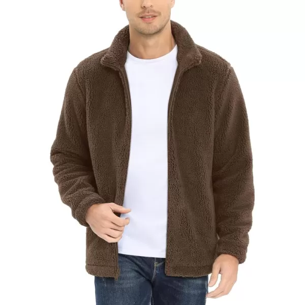 MAGCOMSEN Men's Fluffy Fuzzy Sherpa Fleece Jacket Full Zip Stand Collar 3 Pockets Casual Winter Coats Outwear