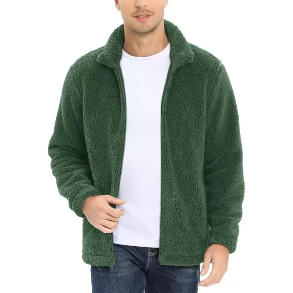 MAGCOMSEN Men's Fluffy Fuzzy Sherpa Fleece Jacket Full Zip Stand Collar 3 Pockets Casual Winter Coats Outwear