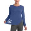 imageMAGCOMSEN Womens Workout Running Long Sleeve Top Athletic Hiking Sun Shirt Active Dry Fit Lightweight T Shirt UPF 80Blue Grey