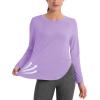imageMAGCOMSEN Womens Workout Running Long Sleeve Top Athletic Hiking Sun Shirt Active Dry Fit Lightweight T Shirt UPF 80Light Purple