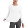 imageMAGCOMSEN Womens Workout Running Long Sleeve Top Athletic Hiking Sun Shirt Active Dry Fit Lightweight T Shirt UPF 80White