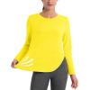 imageMAGCOMSEN Womens Workout Running Long Sleeve Top Athletic Hiking Sun Shirt Active Dry Fit Lightweight T Shirt UPF 80Yellow