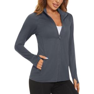 imageMAGCOMSEN Womens UPF 50 Lightweight Athletic Jacket Sun Protection Full Zip Long Sleeve Shirts Hiking Outdoor PocketsDark Grey