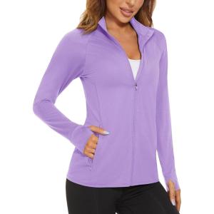 imageMAGCOMSEN Womens UPF 50 Lightweight Athletic Jacket Sun Protection Full Zip Long Sleeve Shirts Hiking Outdoor PocketsLight Purple