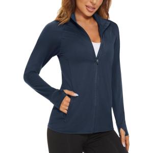 imageMAGCOMSEN Womens UPF 50 Lightweight Athletic Jacket Sun Protection Full Zip Long Sleeve Shirts Hiking Outdoor PocketsNavy