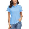 imageMAGCOMSEN Womens Polo Shirts UPF 50 Sun Protection 4 Buttons Casual Work Quick Dry Short Sleeve Collared Golf ShirtBlue