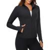 imageMAGCOMSEN Womens UPF 50 Lightweight Athletic Jackets Cropped Zip Up Long Sleeve Running Shirts with Thumb HolesBlack