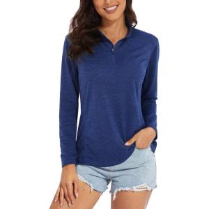 imageMAGCOMSEN Womens 14 Zip Shirts UPF 50 Sun Protection Pullover Long Sleeve Quick Dry Workout Hiking Athletic ShirtsDark Blue