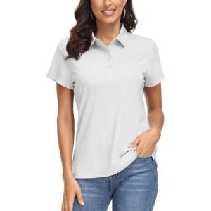 imageMAGCOMSEN Womens Polo Shirts UPF 50 Sun Protection 4 Buttons Casual Work Quick Dry Short Sleeve Collared Golf ShirtWhite