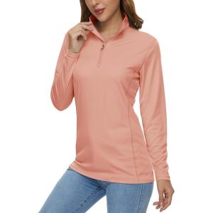 imageMAGCOMSEN Womens Shirts Long Sleeve 14 Zip UPF50 UV Sun Protection Quick Dry Workout Hiking Athletic Shirts Rash GuardApricot