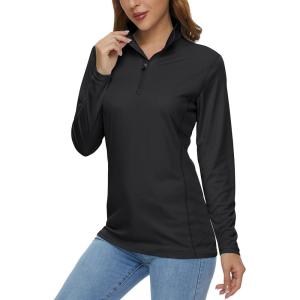 imageMAGCOMSEN Womens Shirts Long Sleeve 14 Zip UPF50 UV Sun Protection Quick Dry Workout Hiking Athletic Shirts Rash GuardBlack