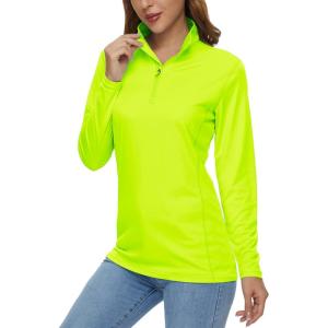 imageMAGCOMSEN Womens Shirts Long Sleeve 14 Zip UPF50 UV Sun Protection Quick Dry Workout Hiking Athletic Shirts Rash GuardFluorescent Green