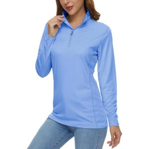 imageMAGCOMSEN Womens Shirts Long Sleeve 14 Zip UPF50 UV Sun Protection Quick Dry Workout Hiking Athletic Shirts Rash GuardLightblue