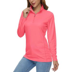 imageMAGCOMSEN Womens Shirts Long Sleeve 14 Zip UPF50 UV Sun Protection Quick Dry Workout Hiking Athletic Shirts Rash GuardRose