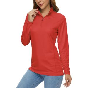 imageMAGCOMSEN Womens Shirts Long Sleeve 14 Zip UPF50 UV Sun Protection Quick Dry Workout Hiking Athletic Shirts Rash GuardTomato Red