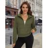 imageMAGCOMSEN Womens Half Zip Cropped Sweatshirts Fleece Lined Hoodie Quarter Zip Pullover Activewear Sweater with PocketsArmy Green