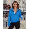 imageMAGCOMSEN Womens Half Zip Cropped Sweatshirts Fleece Lined Hoodie Quarter Zip Pullover Activewear Sweater with PocketsAzure