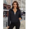 imageMAGCOMSEN Womens Half Zip Cropped Sweatshirts Fleece Lined Hoodie Quarter Zip Pullover Activewear Sweater with PocketsBlack