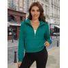 imageMAGCOMSEN Womens Half Zip Cropped Sweatshirts Fleece Lined Hoodie Quarter Zip Pullover Activewear Sweater with PocketsEmerald Green