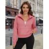 imageMAGCOMSEN Womens Half Zip Cropped Sweatshirts Fleece Lined Hoodie Quarter Zip Pullover Activewear Sweater with PocketsGrey Pink