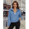 imageMAGCOMSEN Womens Half Zip Cropped Sweatshirts Fleece Lined Hoodie Quarter Zip Pullover Activewear Sweater with PocketsHaze Blue