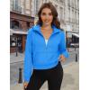 imageMAGCOMSEN Womens Half Zip Cropped Sweatshirts Fleece Lined Hoodie Quarter Zip Pullover Activewear Sweater with PocketsIce Blue