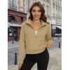 imageMAGCOMSEN Womens Half Zip Cropped Sweatshirts Fleece Lined Hoodie Quarter Zip Pullover Activewear Sweater with PocketsKhaki