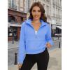 imageMAGCOMSEN Womens Half Zip Cropped Sweatshirts Fleece Lined Hoodie Quarter Zip Pullover Activewear Sweater with PocketsLight Blue