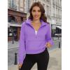 imageMAGCOMSEN Womens Half Zip Cropped Sweatshirts Fleece Lined Hoodie Quarter Zip Pullover Activewear Sweater with PocketsLight Purple