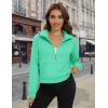 imageMAGCOMSEN Womens Half Zip Cropped Sweatshirts Fleece Lined Hoodie Quarter Zip Pullover Activewear Sweater with PocketsMint Green