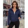 imageMAGCOMSEN Womens Half Zip Cropped Sweatshirts Fleece Lined Hoodie Quarter Zip Pullover Activewear Sweater with PocketsNavy